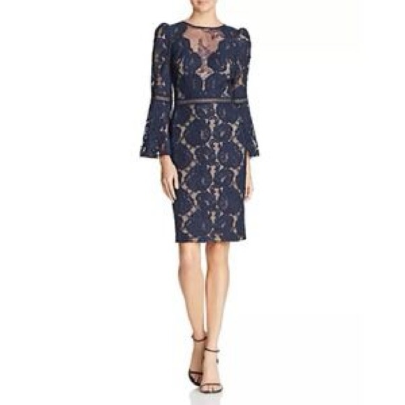 Tadashi Shoji Dresses & Skirts - Tadashi Shoji Bishop Sleeve Navy Lace Long Sleeve Cocktail Dress